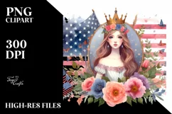 Watercolor Vintage Princess in USA Flag Colors | Clipart Product Image 1