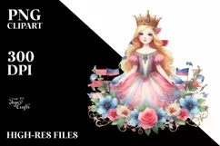 Watercolor Vintage Princess in USA Flag Colors | Clipart Product Image 3