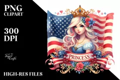 Watercolor Vintage Princess in USA Flag Colors | Clipart Product Image 1