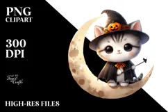 Cute Baby Kitten on Moon, Transparent PNG Product Image 2