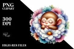 Colorful Baby Monkey Sleeping in a Flower | Clipart Product Image 1