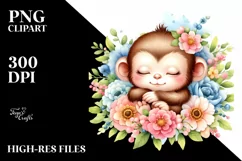 Colorful Baby Monkey Sleeping in a Flower | Clipart Product Image 1