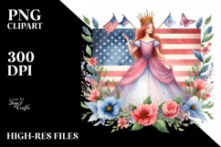 Watercolor Vintage Princess in USA Flag Colors | Clipart Product Image 1