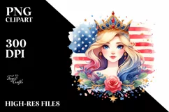 Watercolor Vintage Princess in USA Flag Colors | Clipart Product Image 1