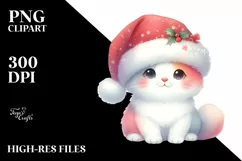 Cute Christmas Cat with Santa Hat PNG Product Image 1