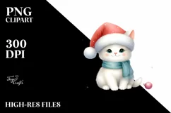 Cute Christmas Cat with Santa Hat PNG Product Image 3