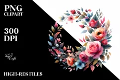 Abstract Colorful Wreath Pink Roses | Sublimation | Clipart Product Image 1