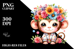 Colorful Monkey with Flower Crown | Sublimation | Clipart Product Image 2