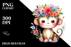 Colorful Monkey with Flower Crown | Sublimation | Clipart Product Image 2