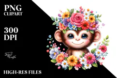 Colorful Flower Crown Monkey | Cartoon-Style Clipart Product Image 2