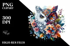 Vibrant Owl with Flowers, PNG Product Image 3