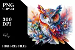 Vibrant Owl with Flowers, PNG Product Image 3