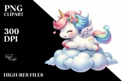 Colorful Baby Unicorn Bouncing on Cloud Puff, PNG Product Image 1