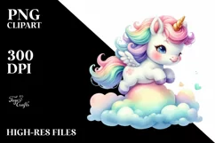 Colorful Baby Unicorn Bouncing on Cloud Puff, PNG Product Image 1