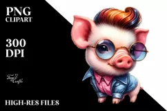 Modest Pig Posing in Cool Haircut PNG Product Image 1