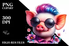 Posing Baby Pig Watercolor PNG Product Image 1