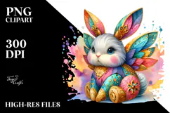 Vibrant Wood Bunny on Splashy Background PNG Product Image 2