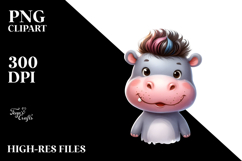 Cute Baby Hippo with Cool Haircut PNG Product Image 2