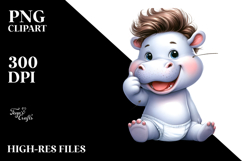 Cute Baby Hippo with Cool Haircut PNG Product Image 2