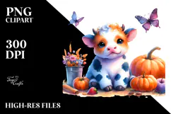 Cute Baby Cow Halloween Scenery | Sublimation | Clipart Product Image 2