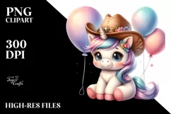Cute Baby Unicorn with Cowboy Hat Clipart Product Image 3