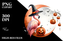 Halloween Flamingo on Moon, Transparent PNG Product Image 2