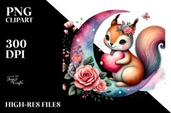 Colorful Boho Squirrel on Moon with Heart PNG Product Image 2