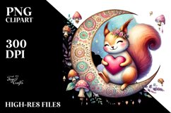 Colorful Boho Squirrel on Moon with Heart PNG Product Image 2