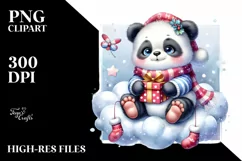 Retro Baby Panda in Winter Clothes PNG Product Image 1