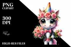 Expressive Funny Unicorn with Flower Bouquet | Sublimation Product Image 1
