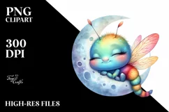 Colorful Baby Dragonfly Sleeping on Moon | Sublimation | Product Image 3