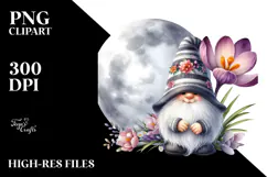 Gnome with Crocus Floral PNG Product Image 2
