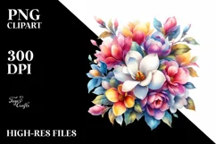 Vibrant Colorful Watercolor Bouquet | Clipart Product Image 1