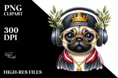 Watercolor Pug Singing Hip Hop | Clipart Product Image 3
