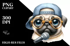 Watercolor Pug Singing Hip Hop | Clipart Product Image 3