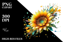 Sunflower with Watercolor Splash, Summer PNG Product Image 2