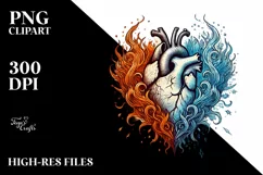 Vintage Hand Drawn Fire Ice Heart PNG Product Image 2