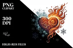 Vintage Hand Drawn Fire Ice Heart PNG Product Image 2