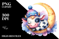 Colorful Baby Cow Sleeping on Moon | Sublimation | Clipart Product Image 2