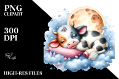 Colorful Baby Cow Sleeping on Moon | Sublimation | Clipart Product Image 2