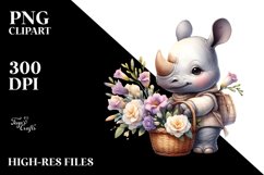 Cute Baby Rhino with Freesia | Clipart Product Image 1
