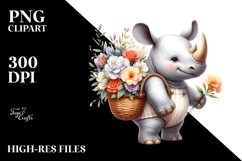 Cute Baby Rhino with Freesia | Clipart Product Image 3