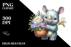 Cute Baby Rhino with Freesia | Clipart Product Image 3