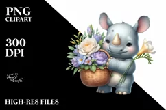 Cute Baby Rhino with Freesia | Clipart Product Image 3