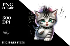 aCute Energetic Punk Kitten with Big Eyes, PNG Product Image 2