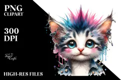 aCute Energetic Punk Kitten with Big Eyes, PNG Product Image 2