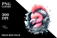 aCute Energetic Punk Flamingo in Astronaut Helmet, PNG Product Image 2