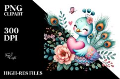 Colorful Boho Peacock on Flower with Heart PNG Product Image 2