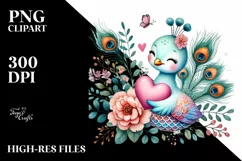 Colorful Boho Peacock on Flower with Heart PNG Product Image 2