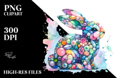 Colorful Bunny on Splashy Background PNG Product Image 2